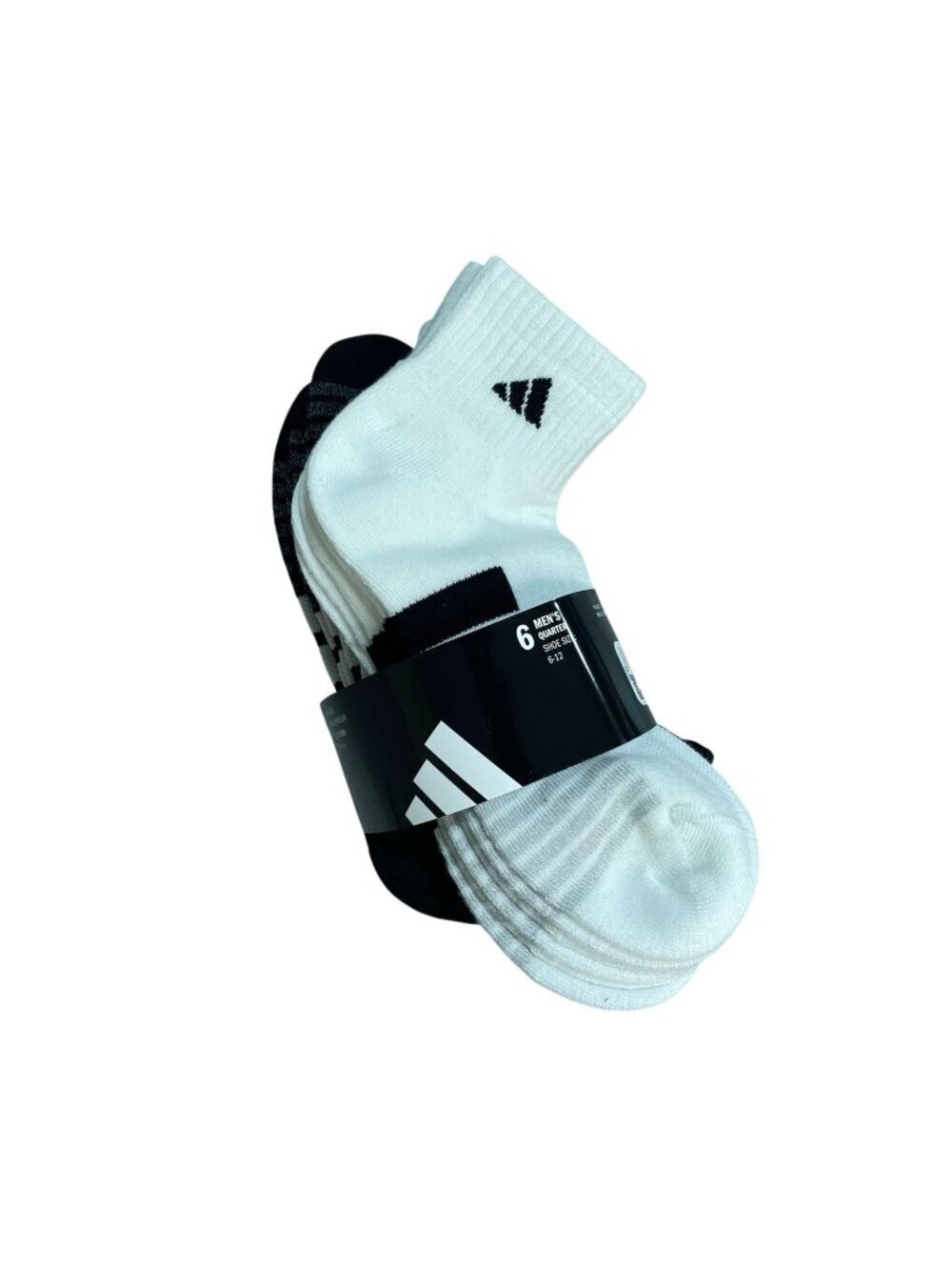 NWT Adidas Men's 6-12 Black/White Climalite Quarter Socks 6-Pack Shoe Cushioned
